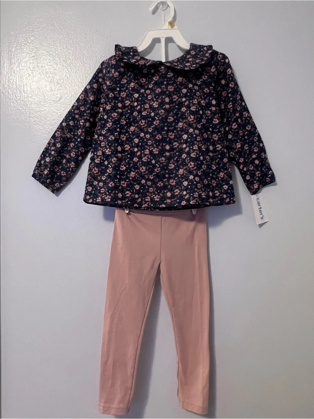 Carter's Navy Floral Ruffle Collar Top with Dusty Pink Legging-NWT-Girls Size 3T